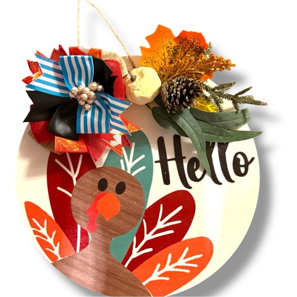 Thanksgiving Turkey Fall Door Hanger Wreath by AJ SouthernCharm - Picture 1 of 1